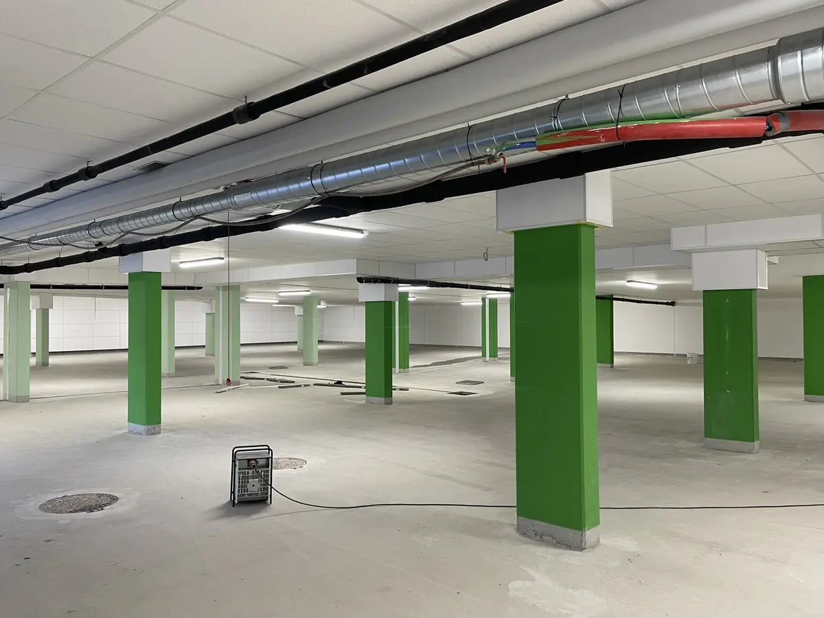 Tiefgarage des Bauvorhabens Bergblick in Salzburg nach der Dämmung